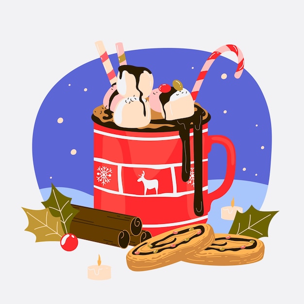 Vector gratuito ilustración plana de chocolate caliente de navidad