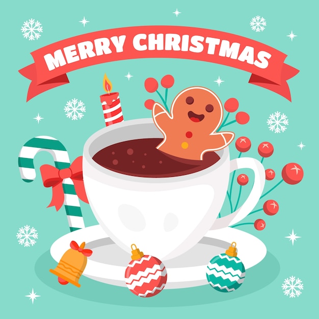 Ilustración plana de chocolate caliente de navidad