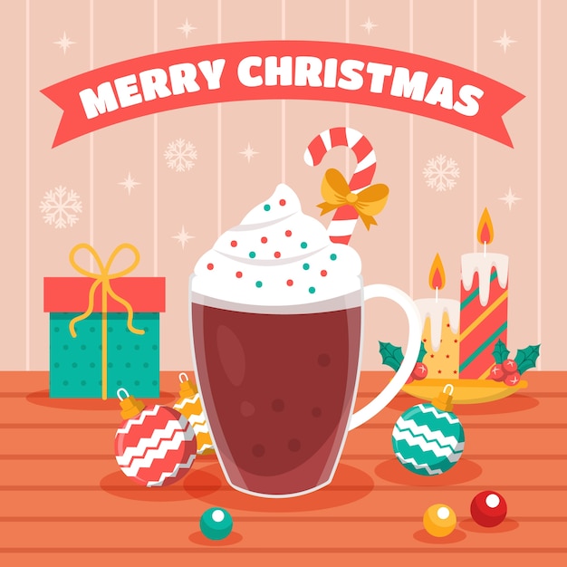 Ilustración plana de chocolate caliente de Navidad