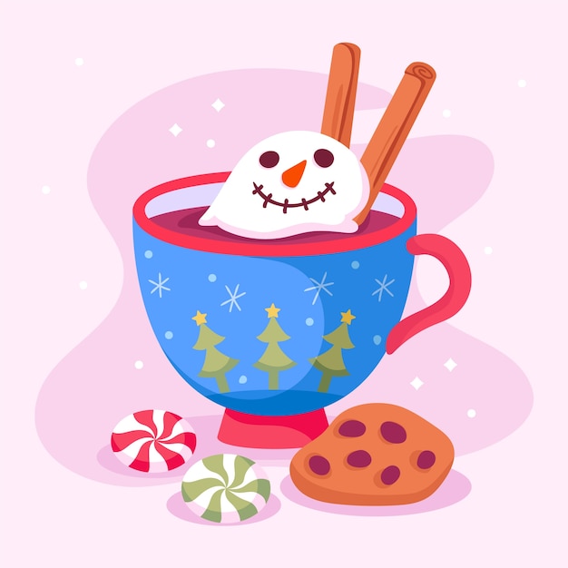 Ilustración plana de chocolate caliente de navidad