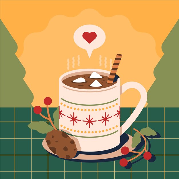 Ilustración plana de chocolate caliente de Navidad