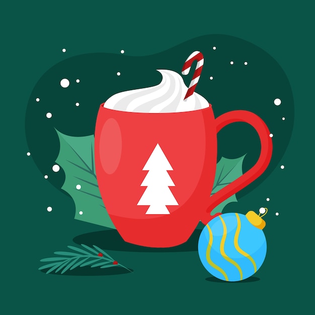 Ilustración plana de chocolate caliente de navidad