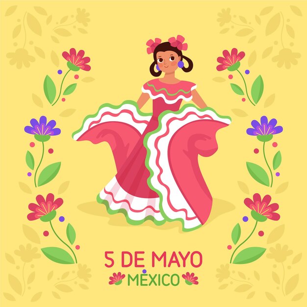 Ilustración plana cinco de mayo