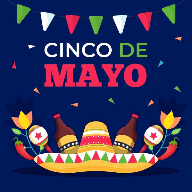Ilustración plana cinco de mayo
