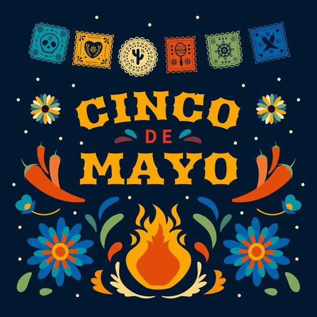 Ilustración plana de cinco de mayo