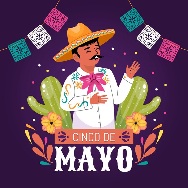 Ilustración plana de cinco de mayo