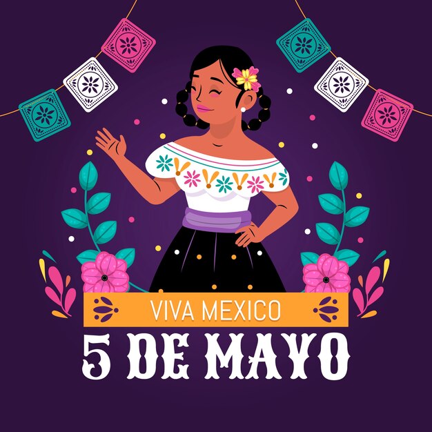 Ilustración plana de cinco de mayo