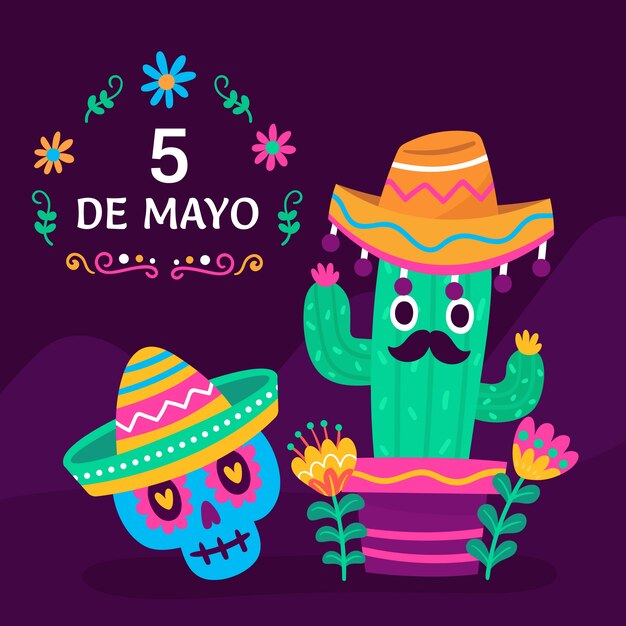 Ilustración plana de cinco de mayo