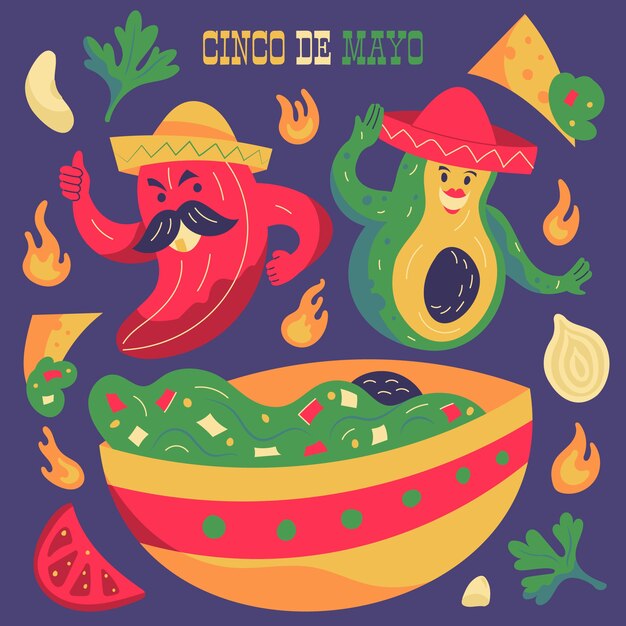 Ilustración plana de cinco de mayo