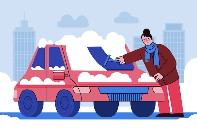 Ilustración plana de coche de nieve de invierno