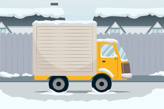 Ilustración plana de coche de nieve de invierno