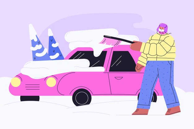 Ilustración plana de coche de nieve de invierno