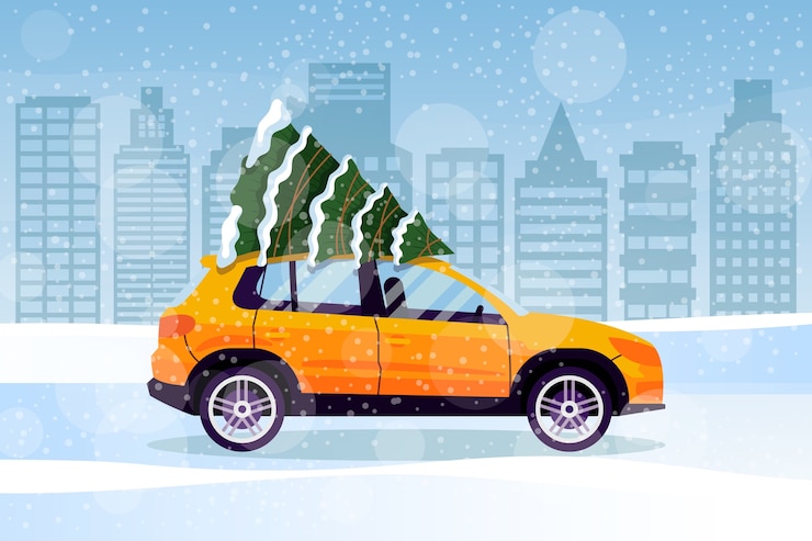 Vector gratuito ilustración plana de coche de nieve de invierno