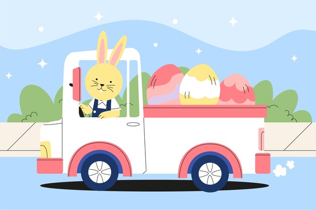 Ilustración plana del coche de pascua