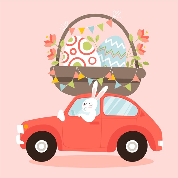 Ilustración plana del coche de pascua