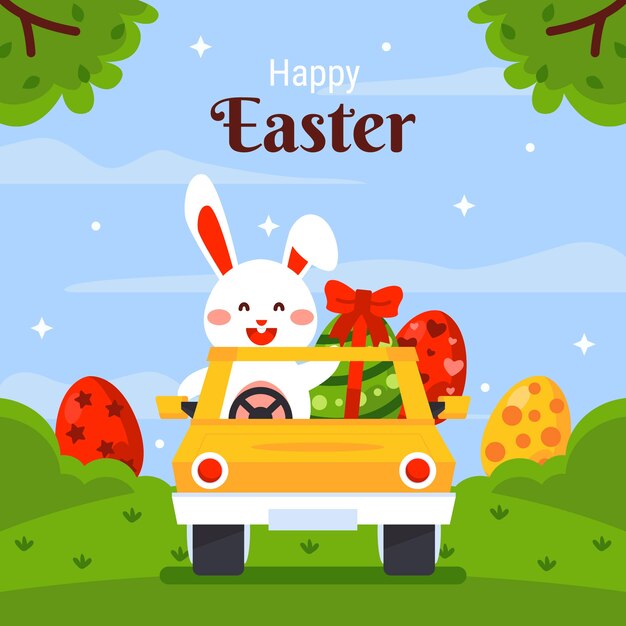 Ilustración plana del coche de pascua