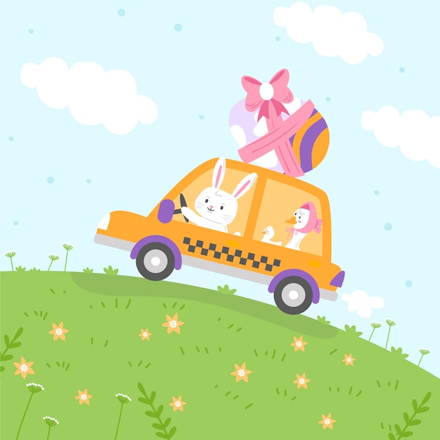 Ilustración plana del coche de pascua