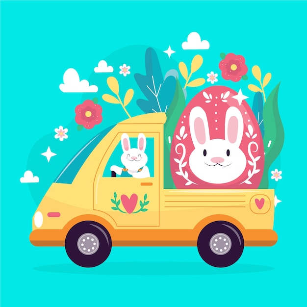 Ilustración plana del coche de pascua