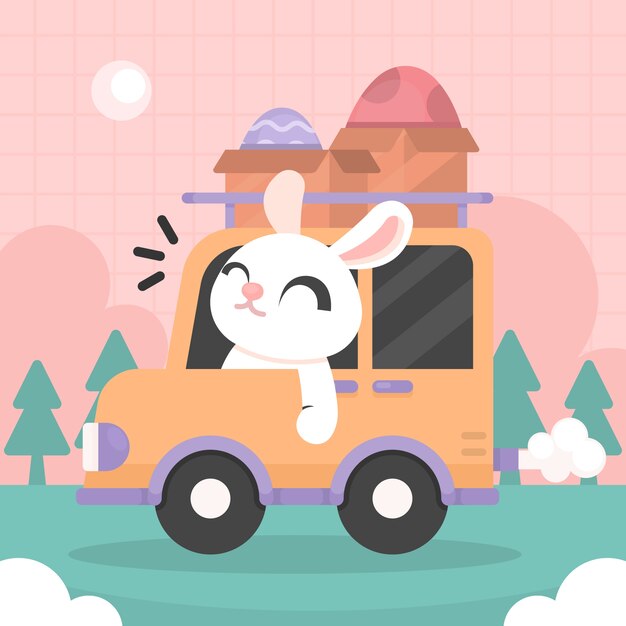 Ilustración plana del coche de pascua