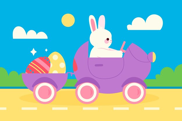 Ilustración plana del coche de pascua