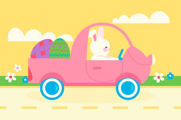 Ilustración plana del coche de pascua