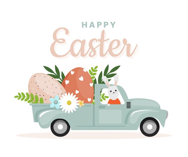 Ilustración plana del coche de pascua