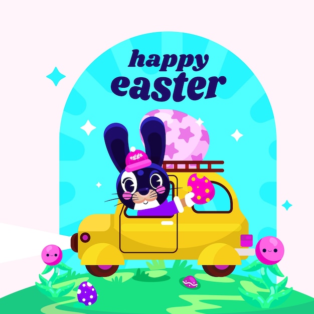 Ilustración plana del coche de pascua