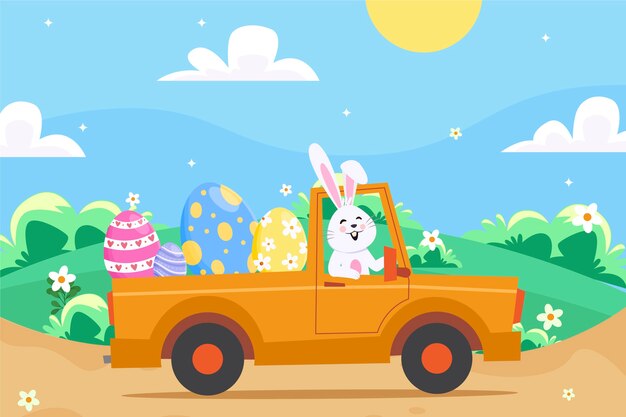Ilustración plana del coche de pascua