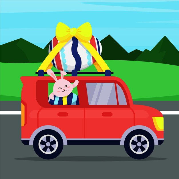 Ilustración plana del coche de pascua
