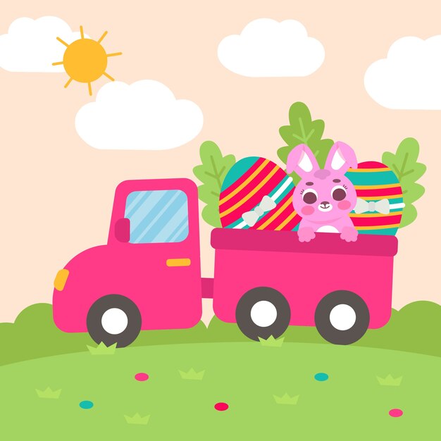 Ilustración plana del coche de pascua