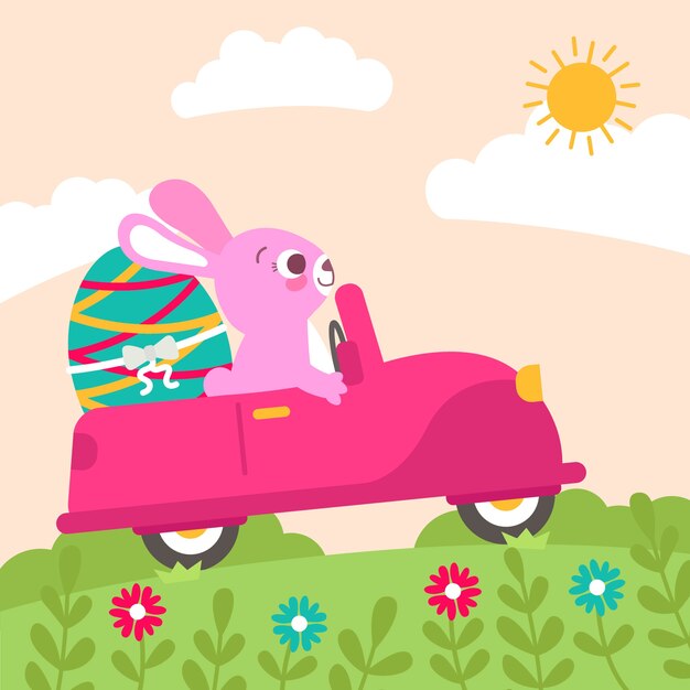 Ilustración plana del coche de pascua