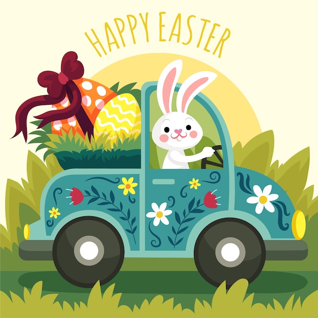 Ilustración plana del coche de pascua