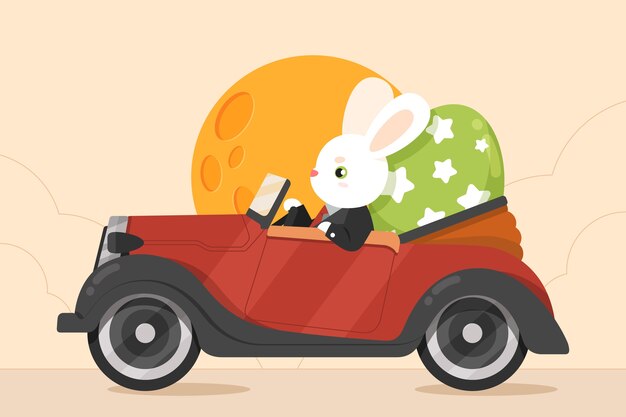 Ilustración plana del coche de pascua
