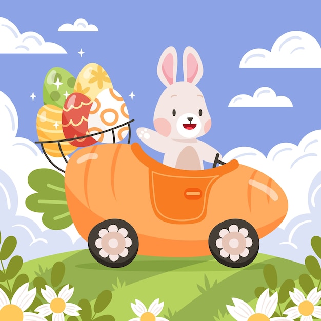 Ilustración plana del coche de pascua