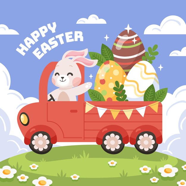 Ilustración plana del coche de pascua