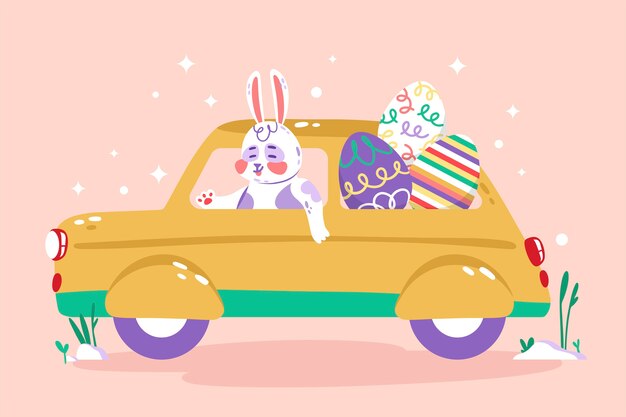 Ilustración plana del coche de pascua