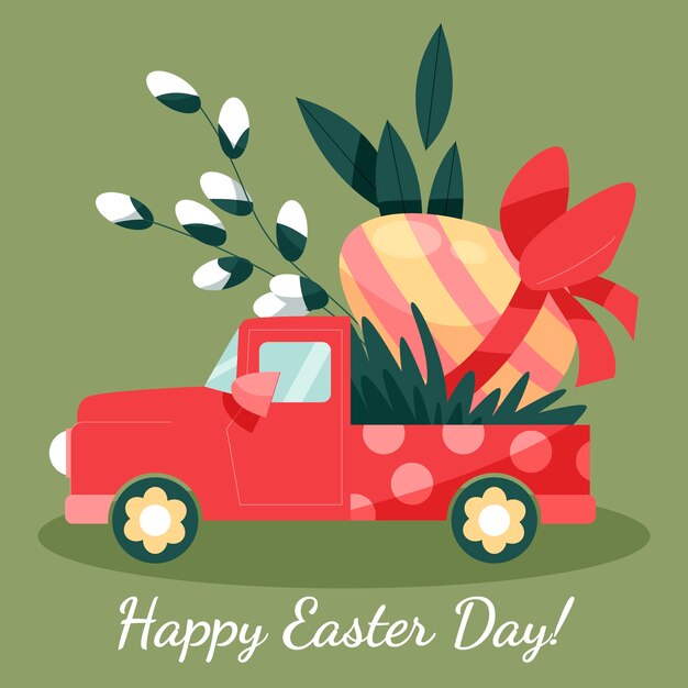 Ilustración plana del coche de pascua