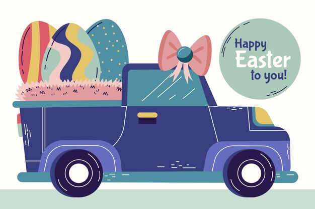 Ilustración plana del coche de pascua