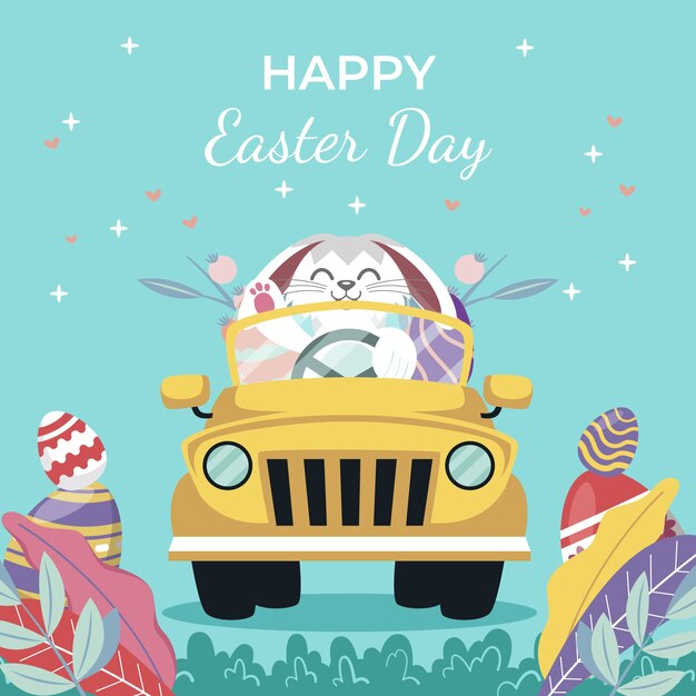 Ilustración plana del coche de pascua