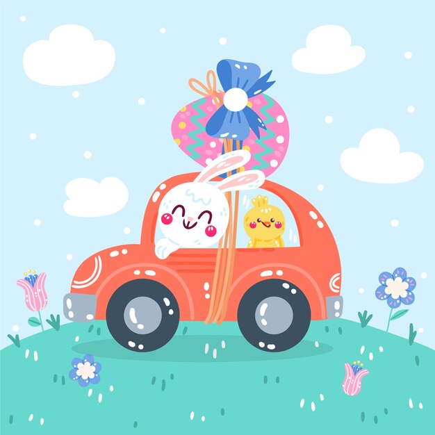 Ilustración plana del coche de pascua