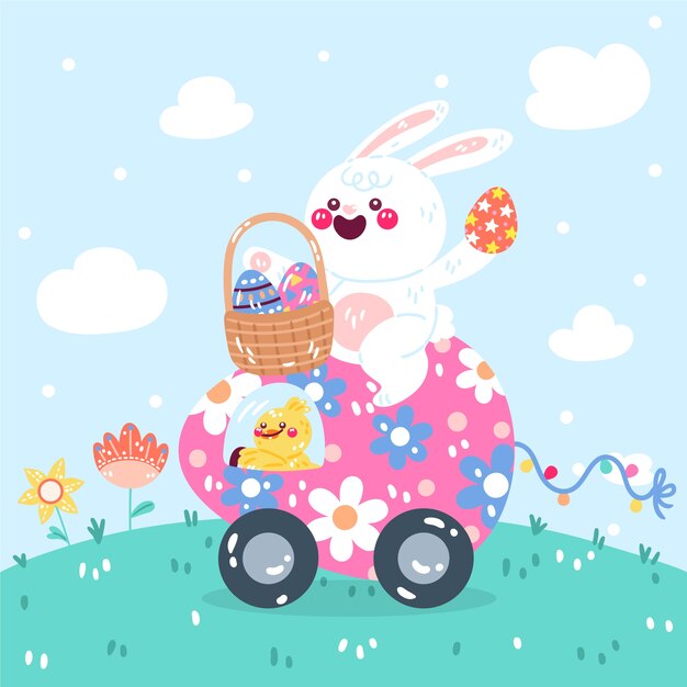 Ilustración plana del coche de pascua
