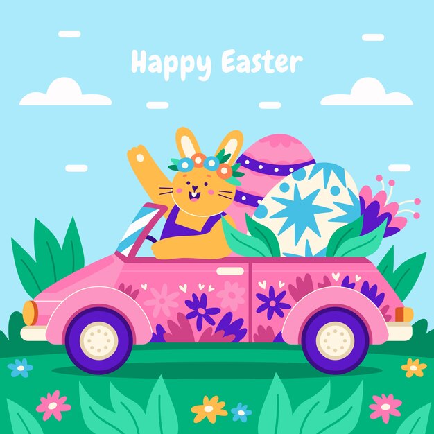 Ilustración plana del coche de pascua