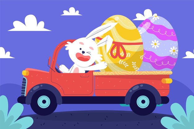 Ilustración plana del coche de pascua