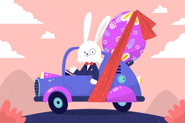 Ilustración plana del coche de pascua