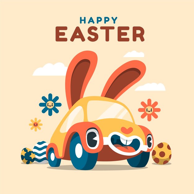Ilustración plana del coche de pascua