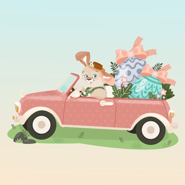 Vector gratuito ilustración plana del coche de pascua