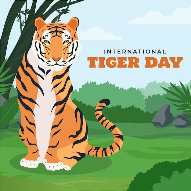 Vector gratuito ilustración plana para la conciencia del día internacional del tigre.