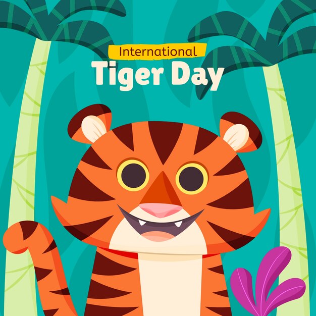 Ilustración plana para la conciencia del día internacional del tigre.