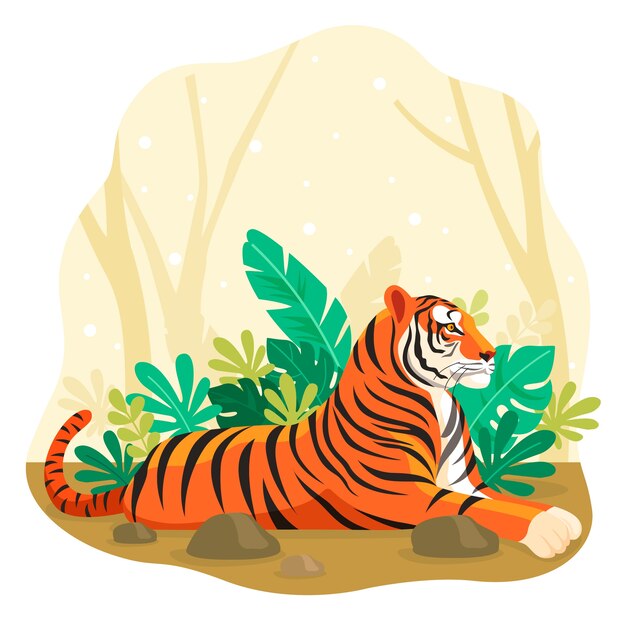 Ilustración plana para la conciencia del día internacional del tigre.