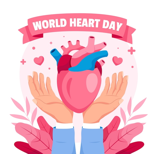 Ilustración plana para la conciencia del día mundial del corazón
